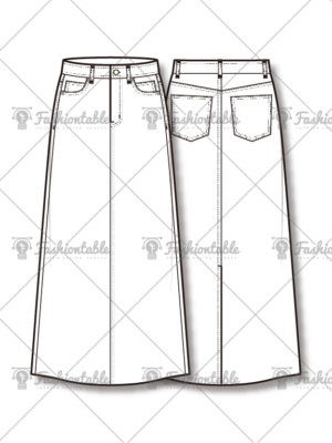 Long Denim Skirt fashion flat sketches
