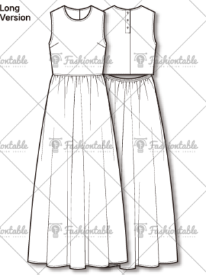 Sleeveless Shirred Maxi Dress-Short Long Fashion Flat Sketch