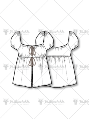 Ribbon Tie Flare Blouse Fashion Flat sketches
