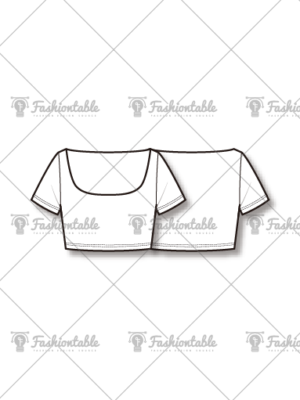  U Neckline Cropped T-Shirt Fashion Flat Sketch