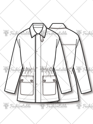 Utility Safari Jacket Fashion Flat Sketch