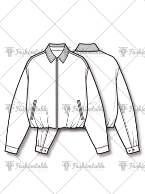 Gathered Hem Cropped Zip Up Jacket Fashion Flat Sketch