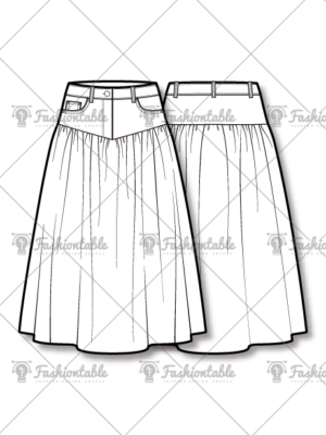 Yoke Gathered Skirt flat sketches