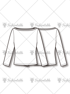 Slim Fit Long Sleeve Boat Neck T-shirt  슬림핏 긴소매 보트넥 티셔츠 패션도식화